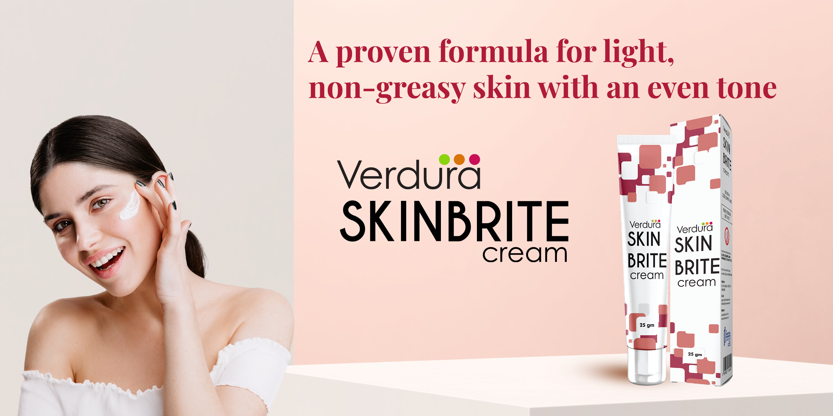 Verdura Skinbrite cream packaging with a woman applying cream on her face.| Best cream for skin