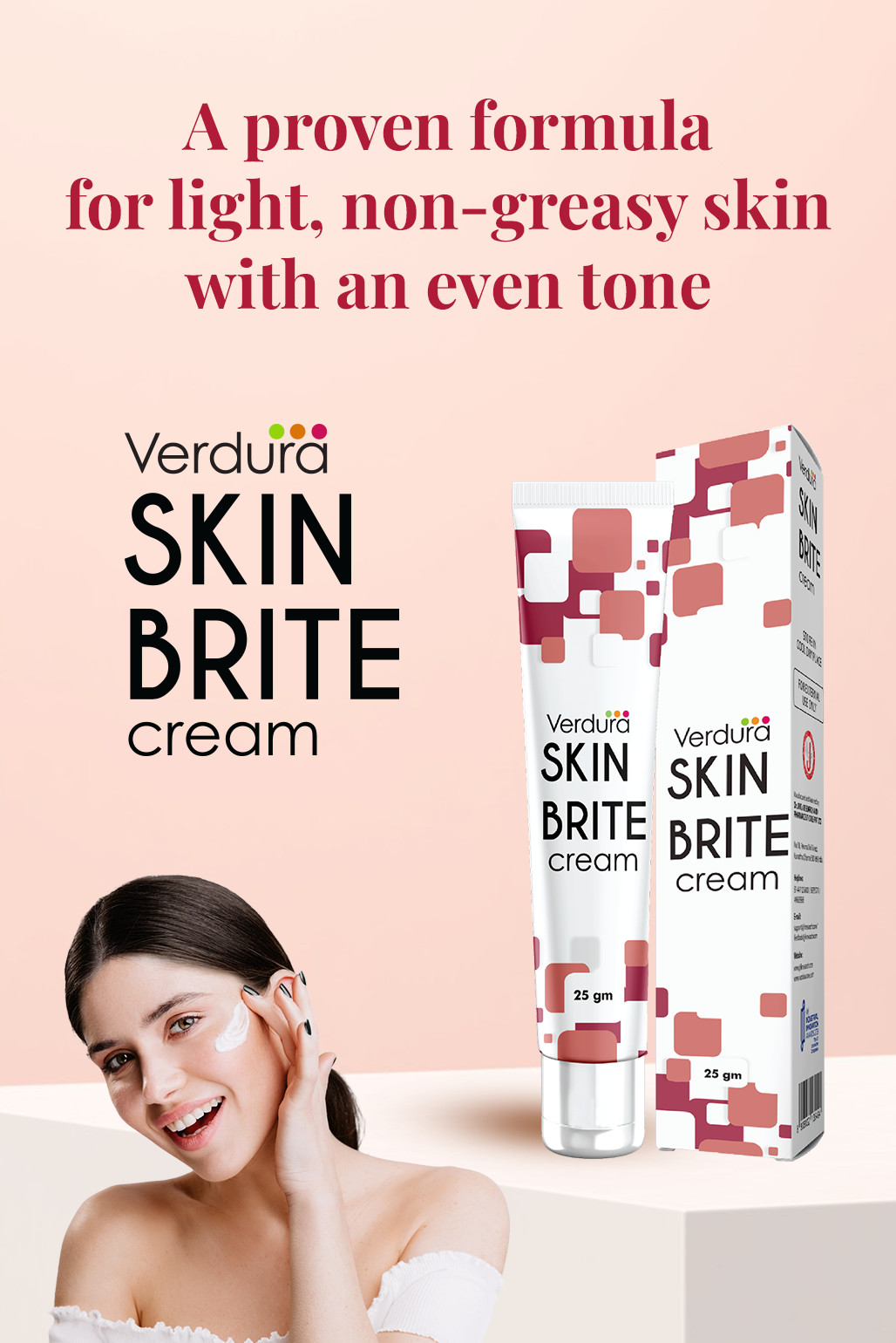 Verdura Skinbrite cream packaging with a woman applying cream on her face.| Best cream for skin