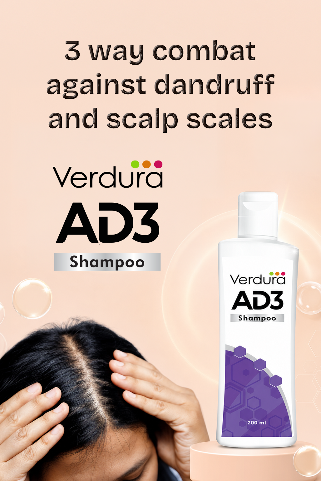 Verdura AD3 best shampoo for dandruff and hair fall control, 200ml