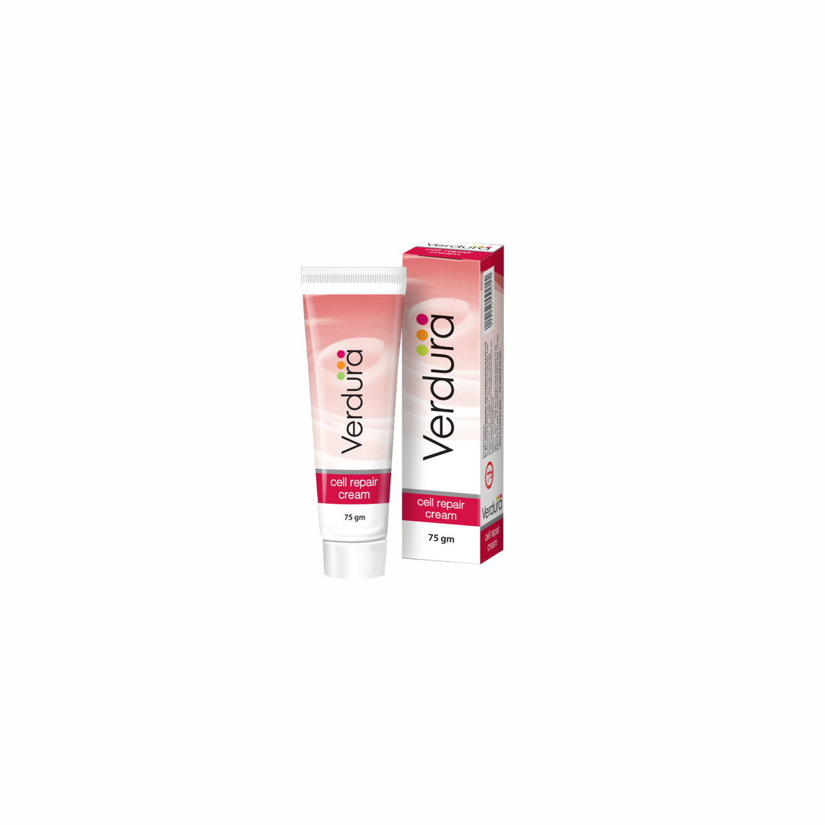 Verdura Cell Repair Cream 75 ml tube and matching cardboard packaging box, displayed on a clean white background.